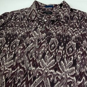 Ted Baker Mens 5 XL Maroon Ikat Lyocell Short Sleeve Button Up Shirt Casual